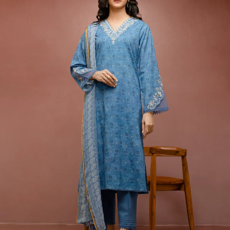 Azure Bloom Unstitched Cambric Ensemble